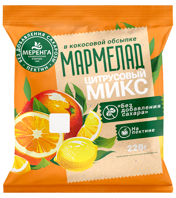 №1 Меренга Мармелад без сахара в кокосовой обсыпке Цитрусовый микс, 220г    в Искитиме